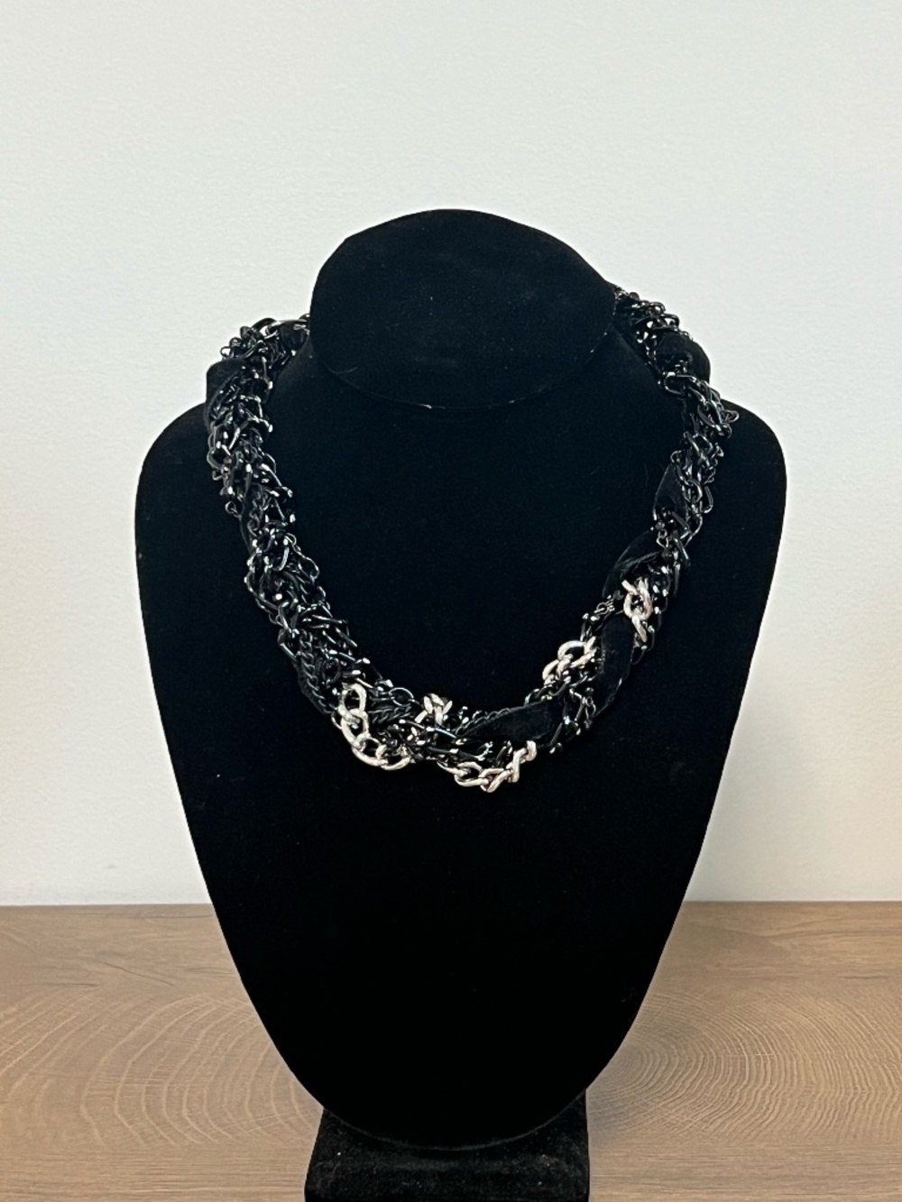 Black & Silver Mixed Chain Statement Necklace